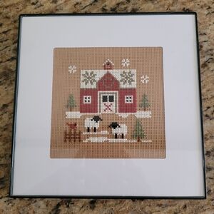 Holiday Barn Cross-Stitch Wall Art Country Lamb Farm House